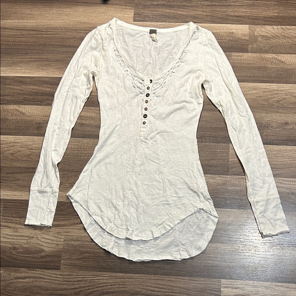 We The Free Ivory Long Sleeve Top with Button Accents